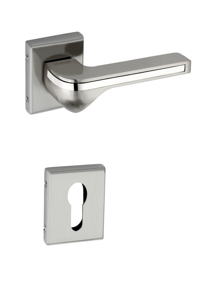 SHRIDA Modern Zinc & Stainless-Steel Door Handle Set - Premium Lever Design on Rose Plate | Satin Silver Finish | Includes Keyhole Covers, Screws & Allen Key | Model 358 - Image 1
